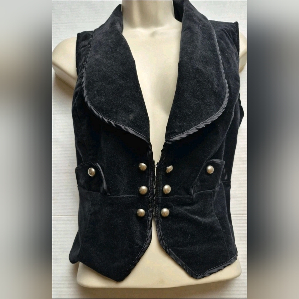Charlotte Russe Black Velvet Silver Button Vest Boho Trendy Sz Large